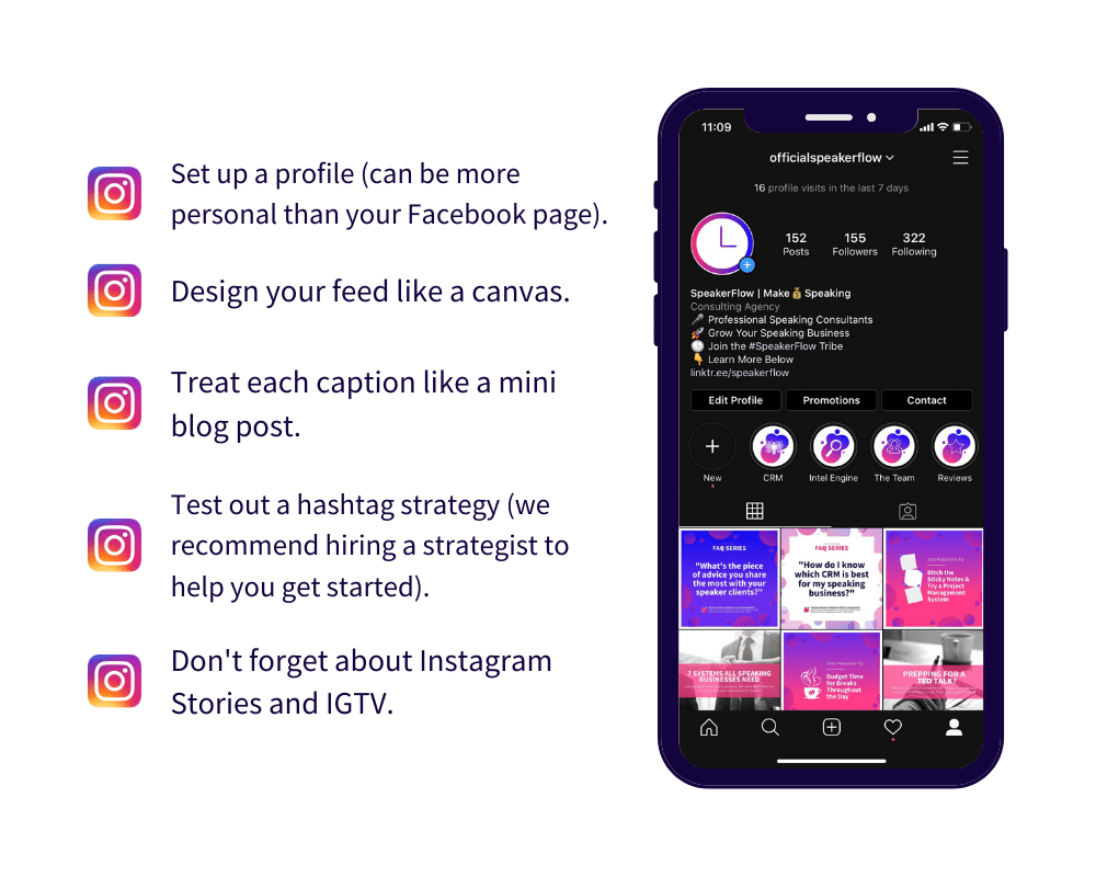 Instagram Strategy Graphic for How To Market Yourself As A Speaker The Ultimate Guide Blog - SpeakerFlow