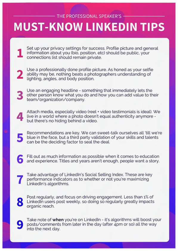 10 LinkedIn Tips List Mockup - SpeakerFlow