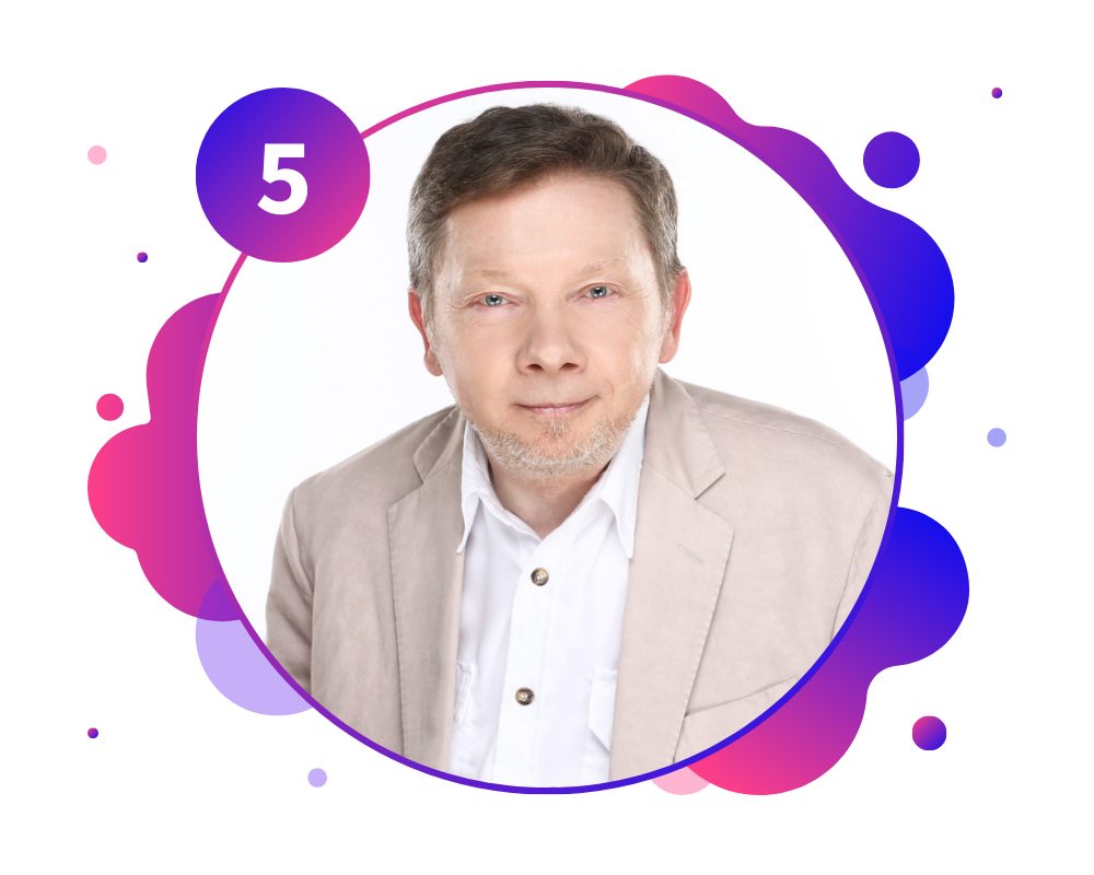 Eckhart Tolle Graphic for 12 Thought Leaders To Inspire You In Work And In Life - SpeakerFlow