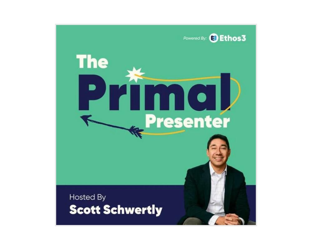 The Primal Presenter Podcast Graphic for 6 Public Speaking Podcasts To Listen To This Year - SpeakerFlow