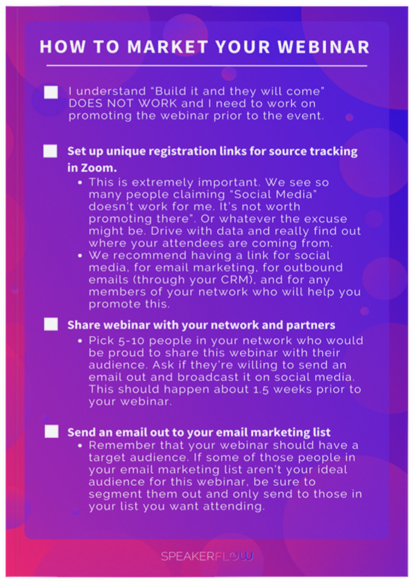How To Market Your Webinar Checklist Mockup - SpeakerFlow