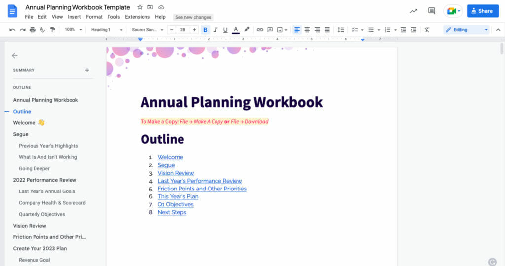 Annual Planning Template Screenshot - SpeakerFlow