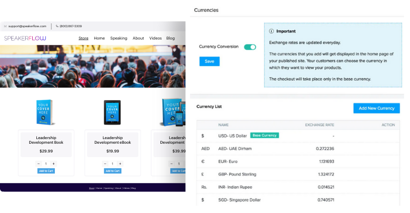 Multiple Currencies Image for Commerce Features Page - SpeakerFlow