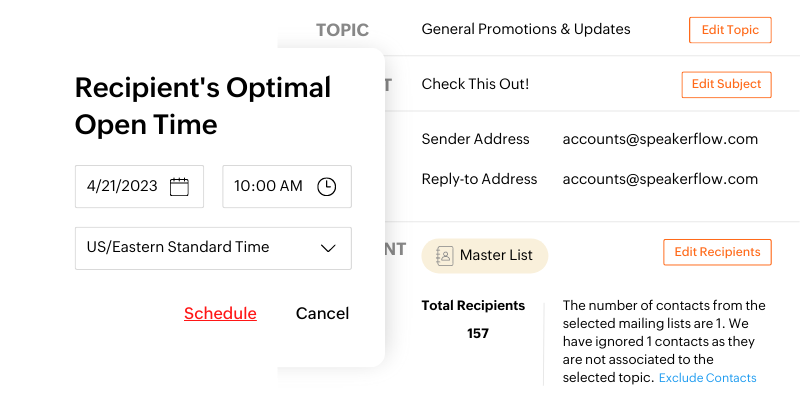 Send-Time Optimization Image for Campaigns Features Page - SpeakerFlow