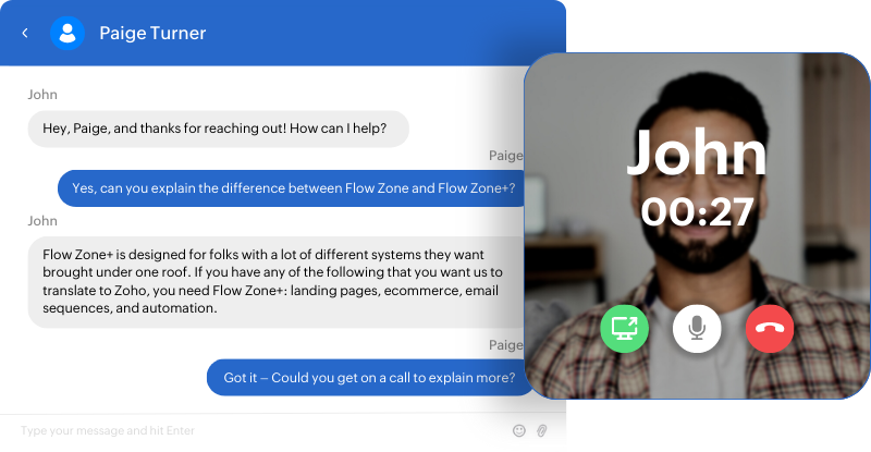 Transfer Chats to Calls​ Image for SalesIQ Features Page - SpeakerFlow