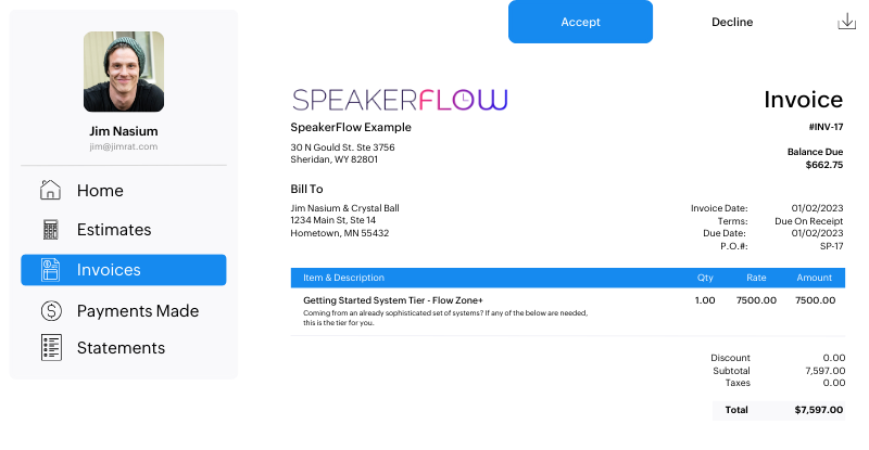 Client Portal Image for Invoice Features Page - SpeakerFlow